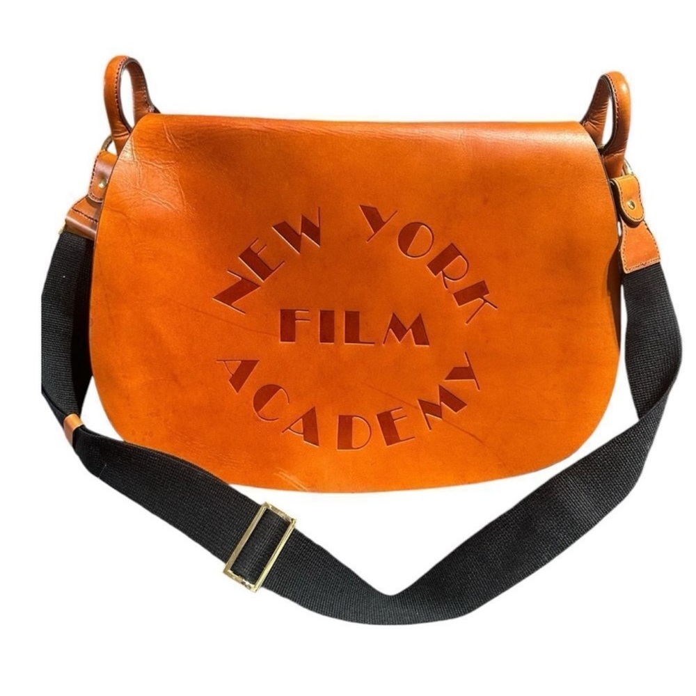New York Leather Film Academy Messenger Bag  chestnut brown black interior NWOT